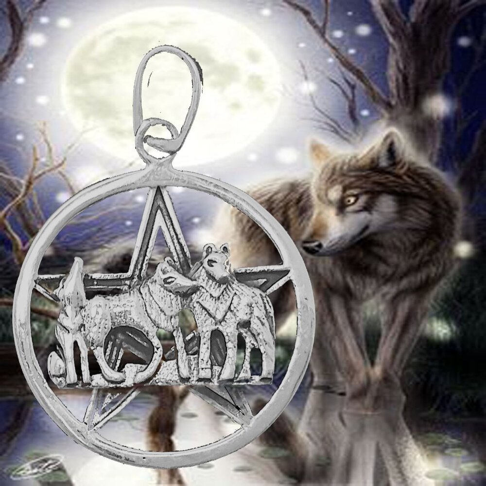 Sterling Silver 925 𝑾𝑶𝑳𝑭 𝑷𝒆𝒏𝒕𝒂𝒈𝒓𝒂𝒎 𝙋𝙀𝙉𝙏𝘼𝘾𝙇𝙀  Pendant NEW